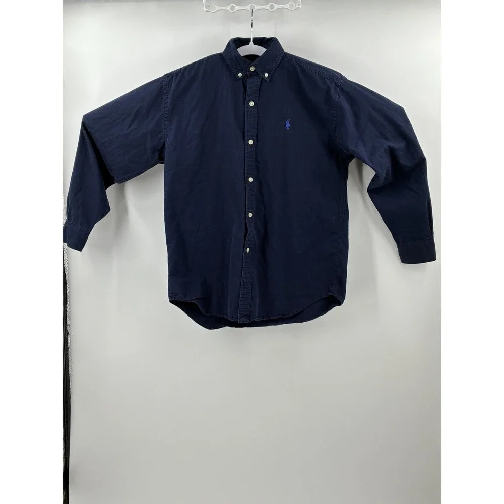 Polo Ralph Lauren Boys XL 20 Navy Button Down Shirt Blue Pony Long Sleeve